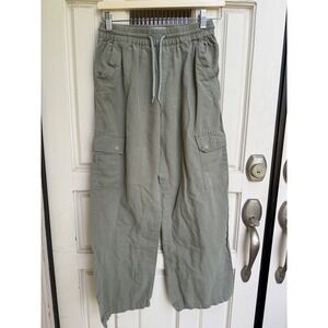 Pact Womens Sage Green Organic Cotton Hemp Cargo Wide Leg Pants Size Small